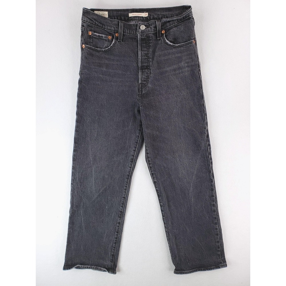 Levis Jeans Womens 29 Black Ribcage Straight High Rise Button Fly Baggy 90s Y2K
